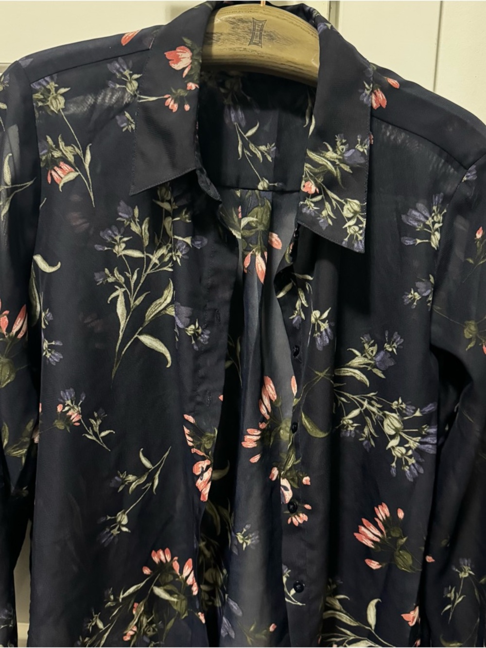 Dynamite Navy Floral Blouse with Tie Detail